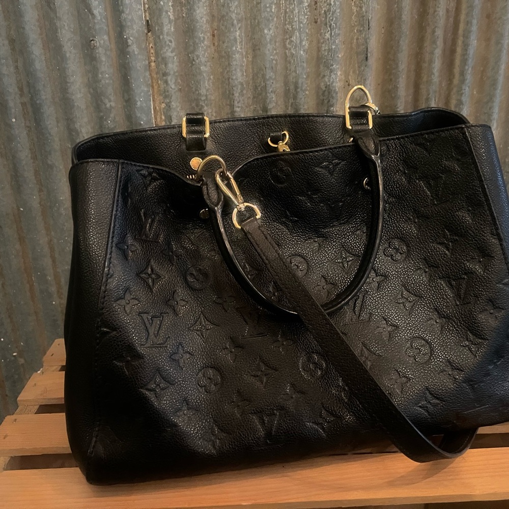 Louis Vuitton Black Tote with Embossed Leather and Gold Hardware